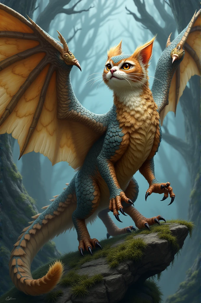 concept art, dragon Owl+cat