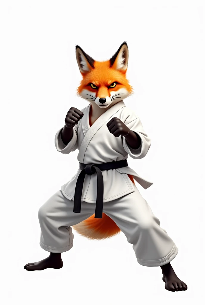 fox in karate costume on white background