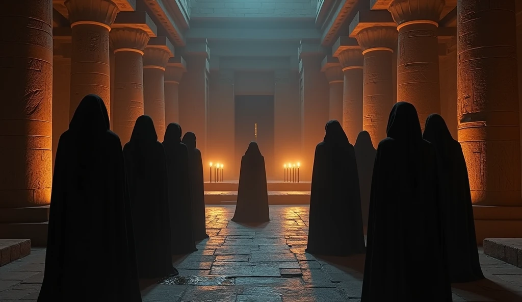 8k、(number々の賞を受賞したmasterpiece、Incredible detail、Texture、Maximum details), (summoning magic),(Medina temple at night (Temple of Medinet Habu) - Egypt), (dark organization)arafed image of a group of people in a church with candles,lit candle, dark cinematic concept art, elegant cinematic fantasy art, photorealistic dark concept art, by Beeple, dark robes, wojtek fus, gothic epic library concept, gothic epic library, epic cinematic concept art, dark concept art, Beeple and mike winkelmann, symmetrical epic fantasy art, High resolution, masterpiece, Highest quality, Intricate details, Very detailed, Clear focus, practical skin texture, texture,  Shot with Canon, 85mm, Shallow and deep, Kodak Vision Color, Exactly, Very detailed, photograph_\(Extremist\), photographpractical, practical, Post-processing, Maximum details, Roughness, Real Life, Extremist practical, Photorealism, photographgraphy, 8K Ultra HD, photographgraphy
