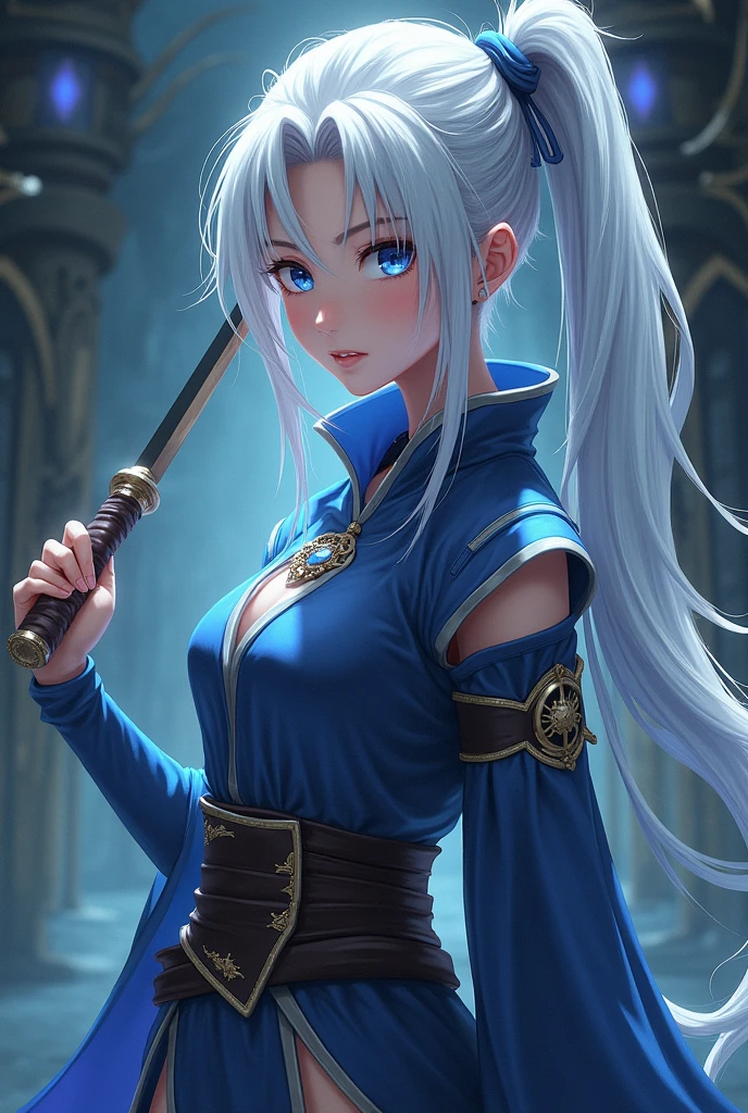 Demon Slayer, Female gender, white hair and blue eyes Anime