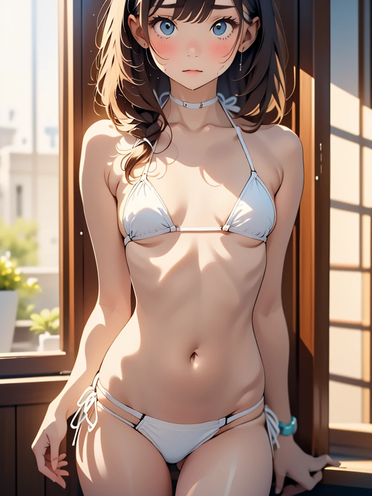 focus on crotch, perfect anatomy, healthy body, cute face, baby face, 14 talent, (crotch of slit: 1.5, transparent pubic hair: 1.5, protruding pubic hair, under hair), bewitching face, cute nose, small nose, healthy eroticism , best of eroticism, room of background, minimalist, usual,, short bob, sharp project, fluid profile, scantily clad, ((white of tiny bikini:1.5)) of, minimalist, suggestiveness of, fresh room printing, shyness of expression, , unique of, one girl, oily skin, eroticism of, big breasts and thin waist, sweating of, national foundation, of , , , wet filtration of small, year of the year, shame of, tie hair, light clothing of pequena molhada transparente,