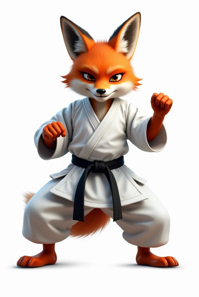 fox in karate costume on white background