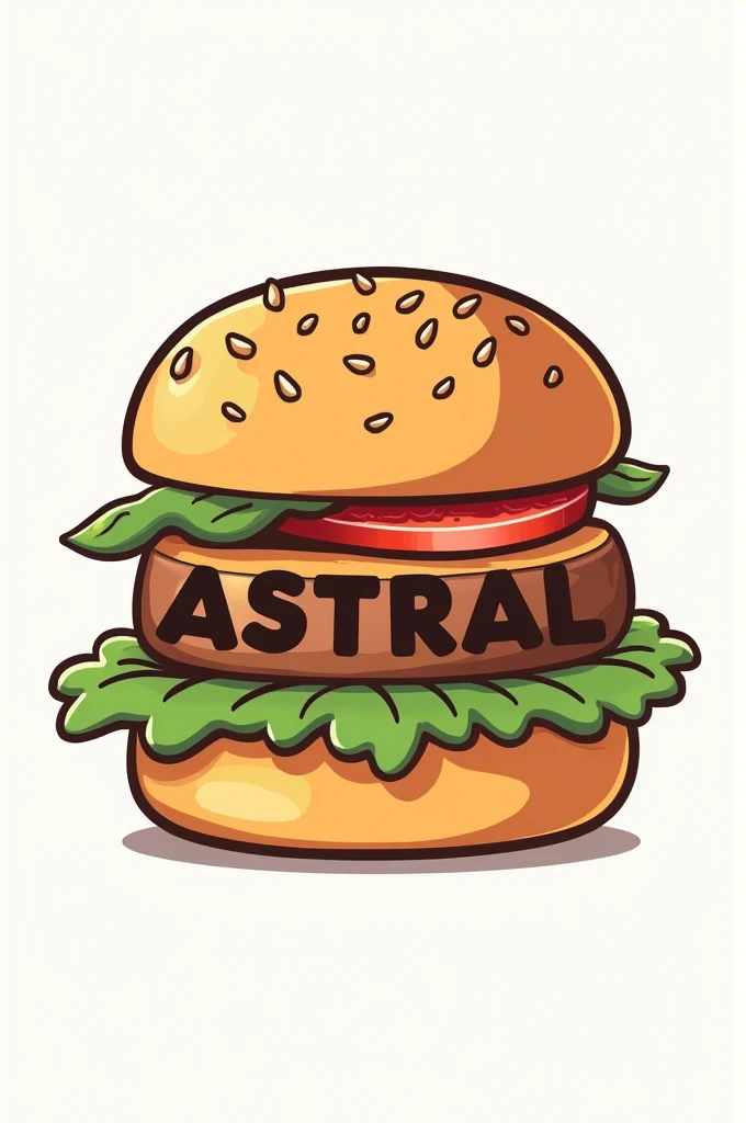 logo with a cartoon hamburger, and between the buns the name ASTRAL as if it were the meat