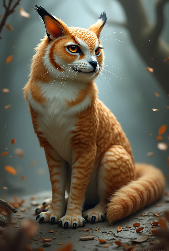 concept art, chimera, owl+cat, 2d