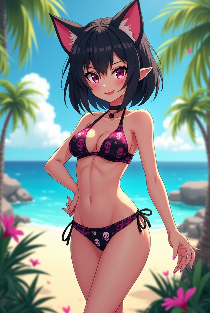 Kuromi from Sanrio in a swimsuit