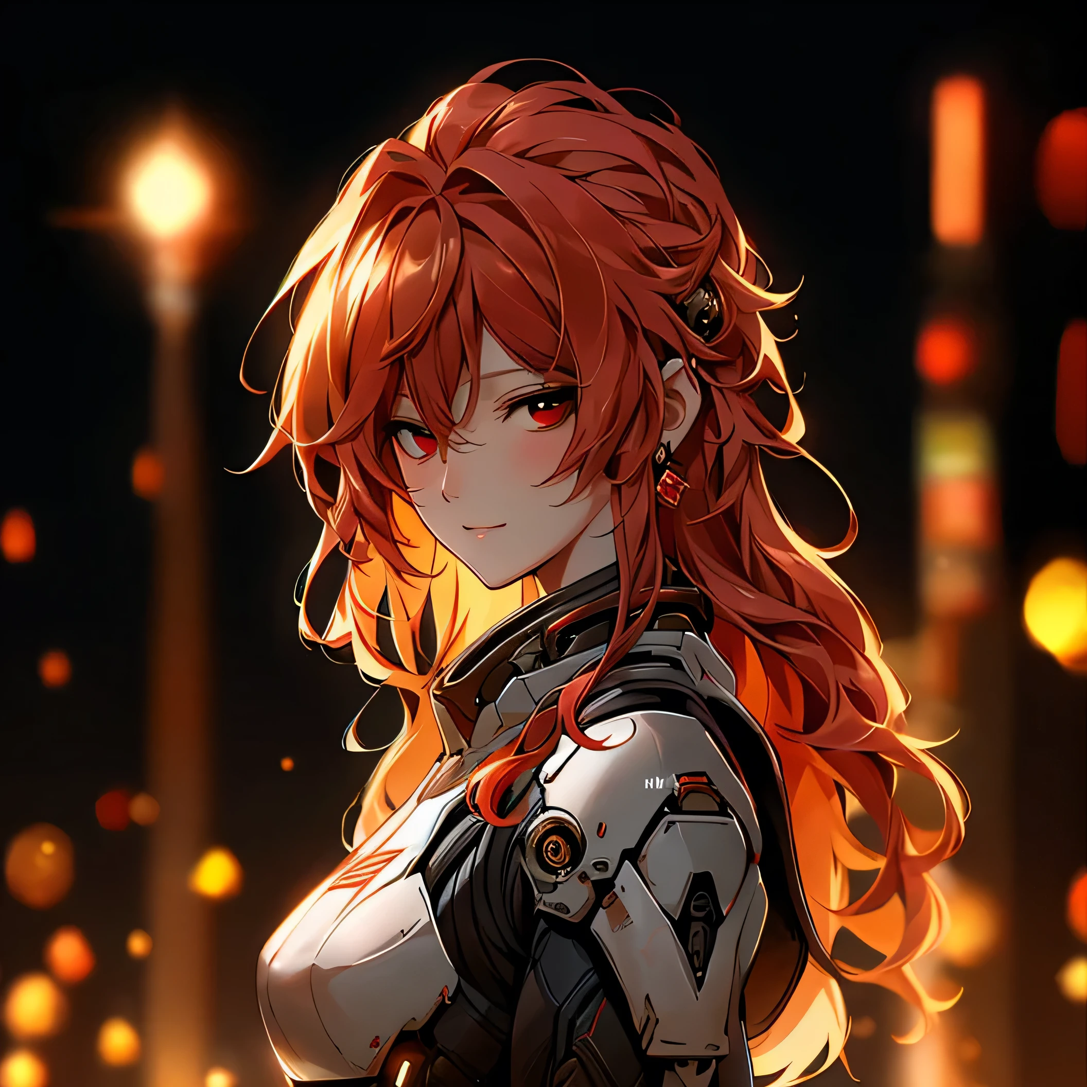 ((คุณภาพดีที่สุด)), ((ผลงานชิ้นเอก)), (รายละเอียด), 1สาว, black armor, Red blonde hair, กระโปรงสั้น, Red eyes, หน้าอกใหญ่, city background, night, เหมือนจริง, 8k, cyborg, cyberpunk, natural lighting, soft lighting, sunlight, HDR (High Dynamic Range), Maximum Clarity And Sharpness, Multi-Layered Textures