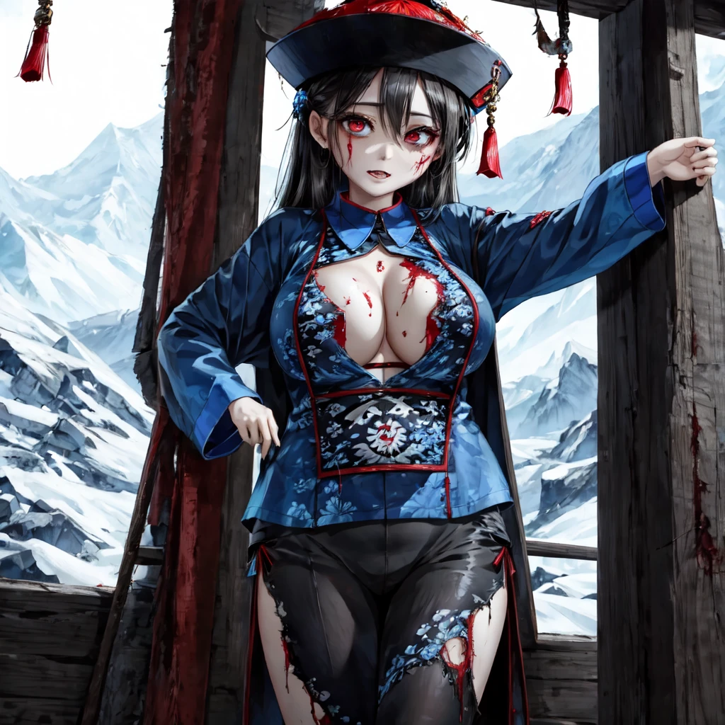 zombie，Chinese style，Clothes are tattered，Large Breasts，，deep mountain，