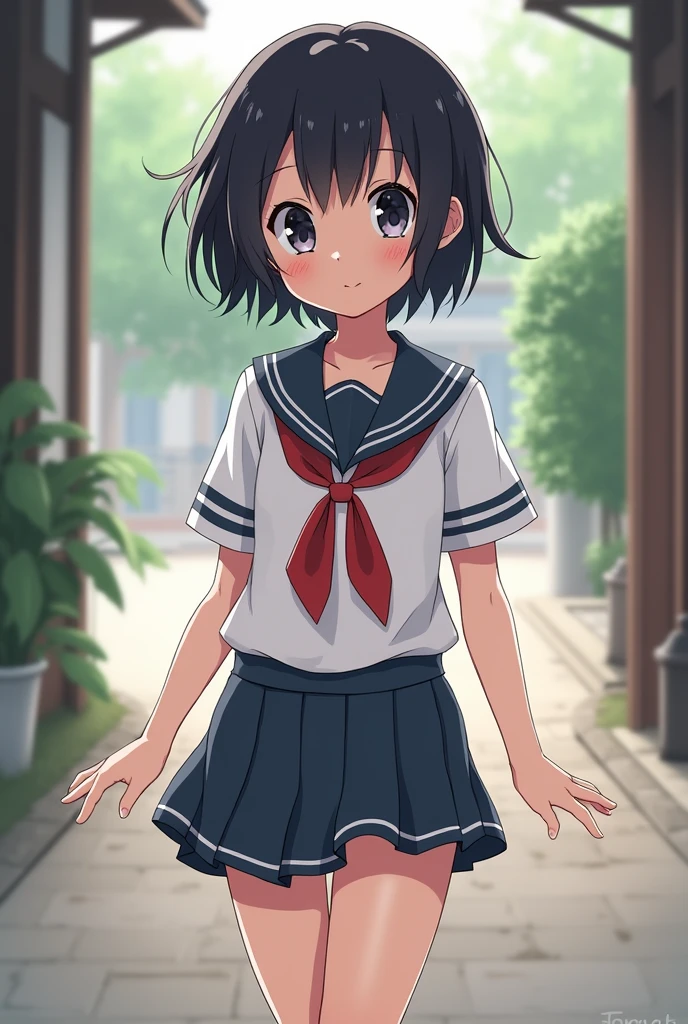 Japanese girl in short uniform