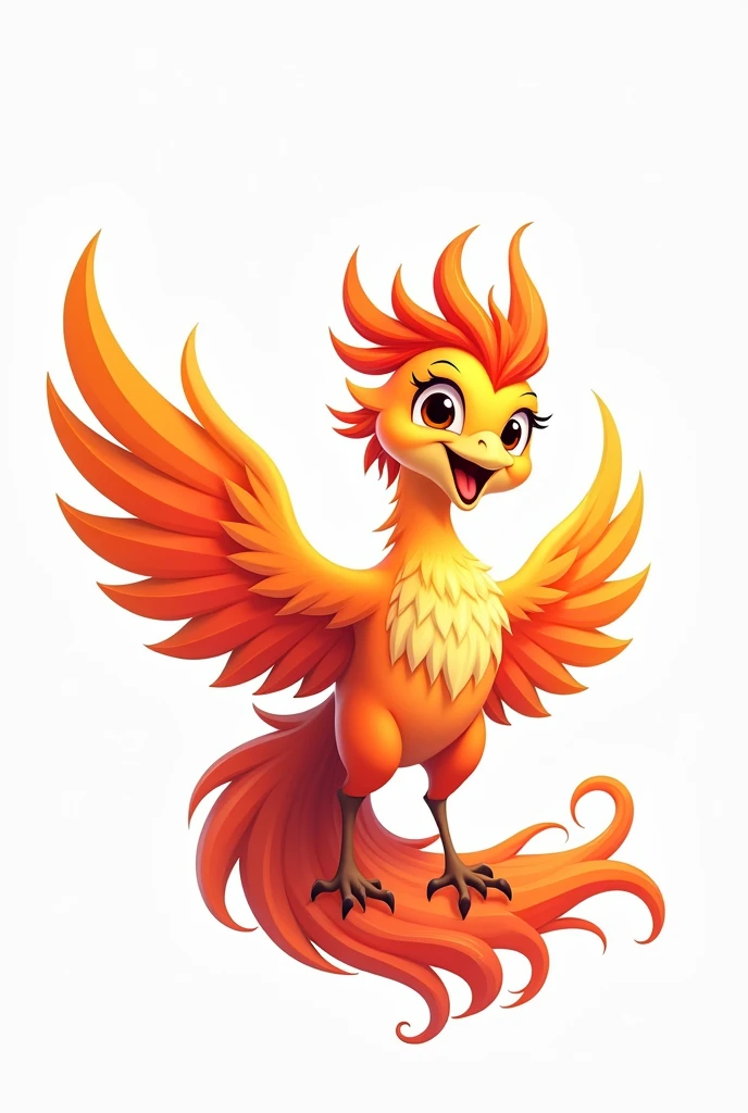 Leave only the Phoenix with less details with the white background , make Phoenix cartoon style, with more grandeur