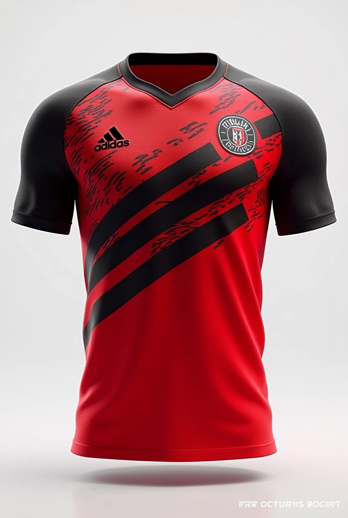 Red Adidas football shirt with black designs