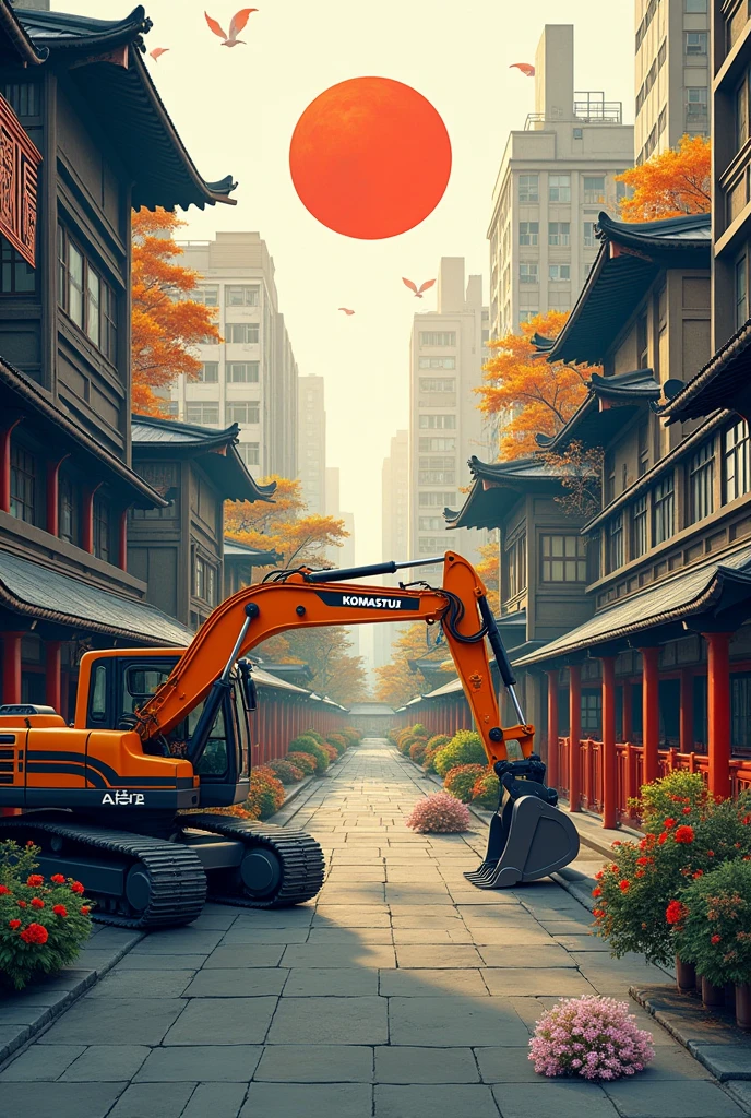 Komatsu company with background from Japan and the Asian continent prioritize the Komatsu logo