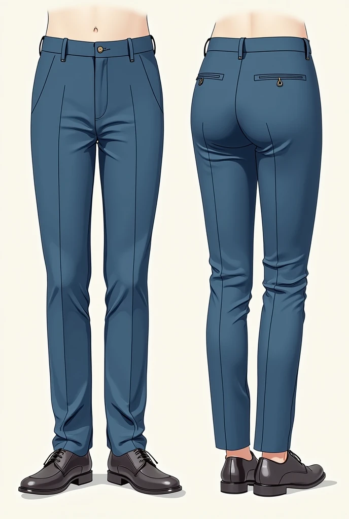 Croque of a pair of blue straight-cut tailored pants, front and back