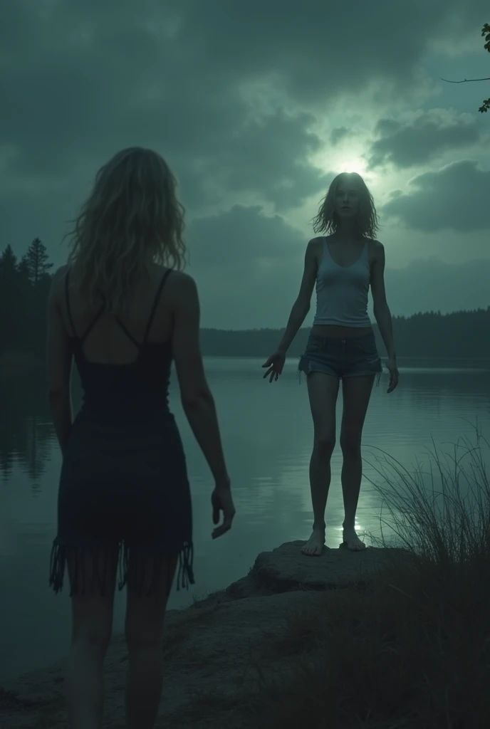 I'm in my lake house, with super cloudy and sad views and above me I have a blonde, short and skinny girl sitting on me with an average ass and average tits while she moans for me to stop, while she desperately touches my arms