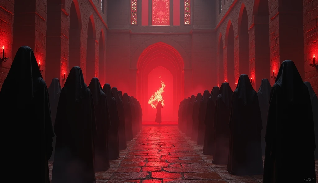 8k、(number々の賞を受賞したmasterpiece、Incredible detail、Texture、Maximum details),red flame candle, (summoning magic),(St George's Church in Lalibela at night (Church of Saint George) - Ethiopia), (dark ritual),(dark organization)arafed image of a group of people in a church with candles,lit candle, dark cinematic concept art, elegant cinematic fantasy art, photorealistic dark concept art, by Beeple, dark robes, wojtek fus, gothic epic library concept, gothic epic library, epic cinematic concept art, dark concept art, Beeple and mike winkelmann, symmetrical epic fantasy art, High resolution, masterpiece, Highest quality, Intricate details, Very detailed, Clear focus, practical skin texture, texture, Shot with Canon, 85mm, Shallow and deep, Kodak Vision Color, Exactly, Very detailed, photograph_\(Extremist\), photographpractical, practical, Post-processing, Maximum details, Roughness, Real Life, Extremist practical, Photorealism, photographgraphy, 8K Ultra HD, photographgraphy