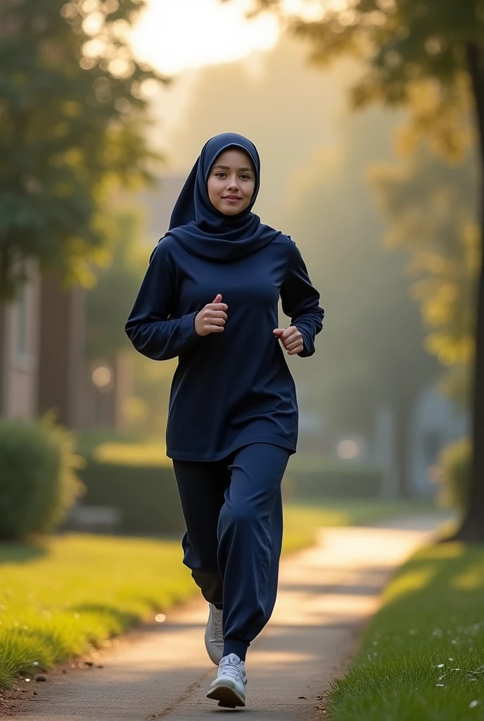 One Hijab girl running in the morning