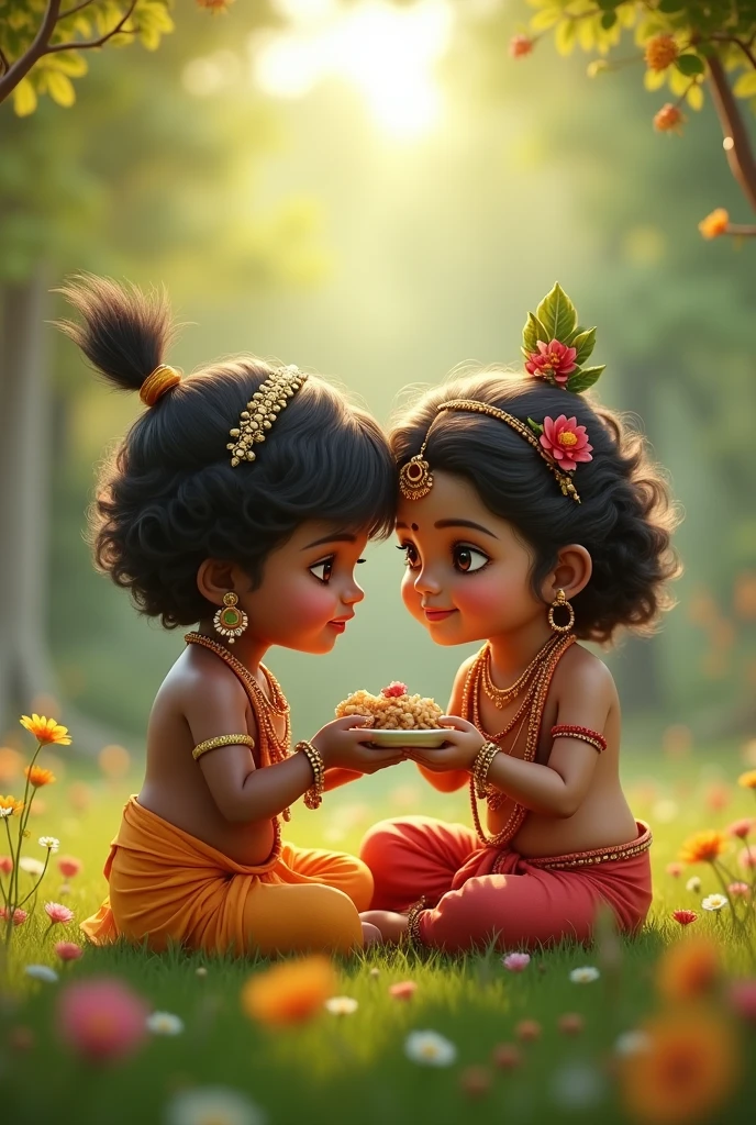 10 year old krishna with radha cute photo in eating