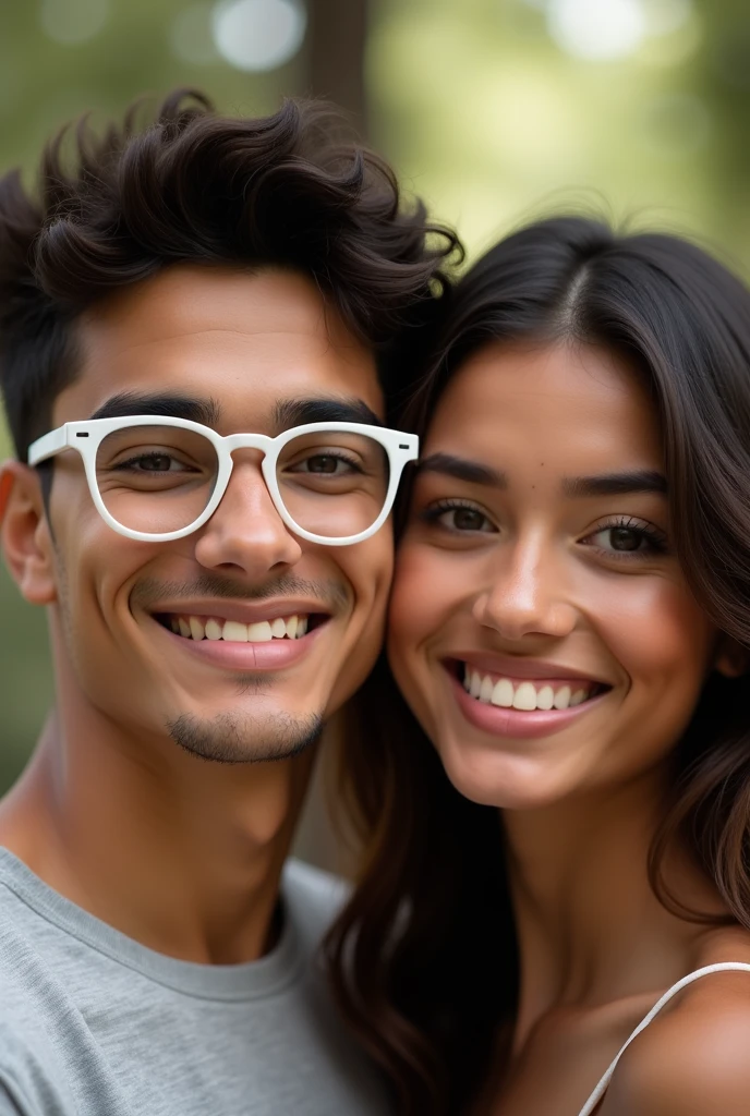 20 year old couple photo. With fair brown skin.The boy is wearing white glass.