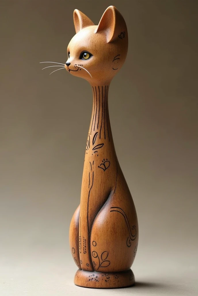 A wooden stamp with a long handle with a cat related shape of the handle