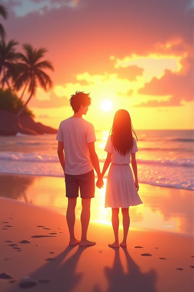 Sunrise in beach with couple
