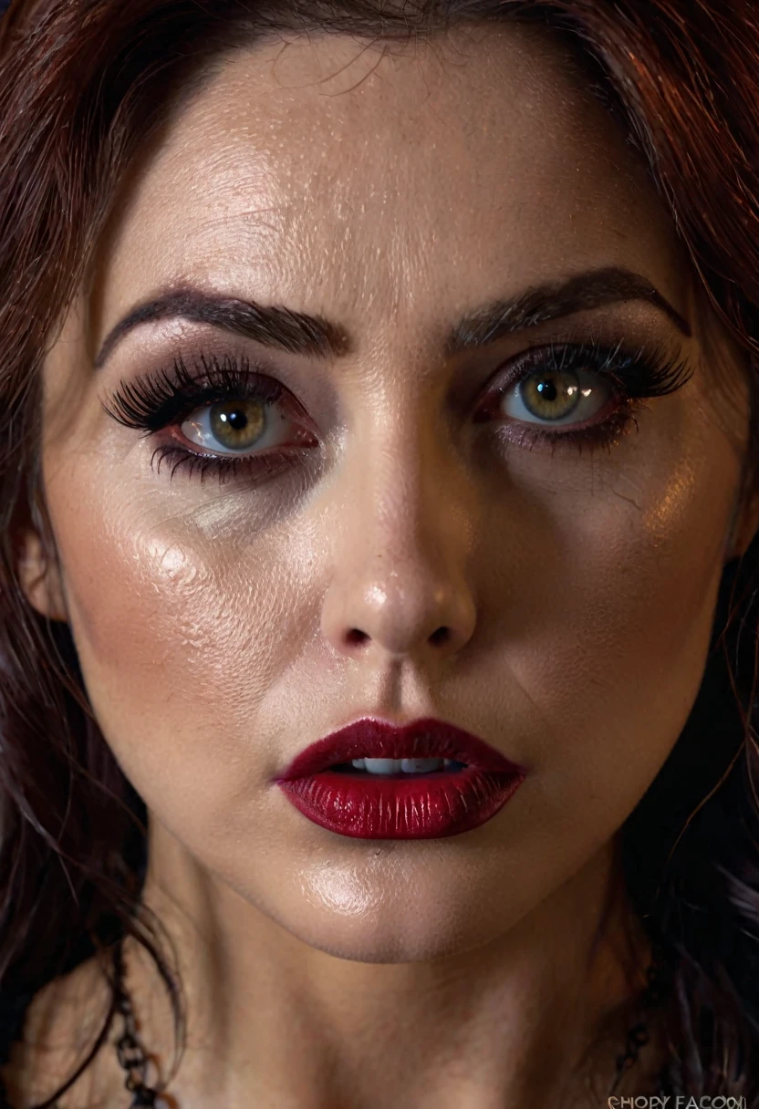 a beautiful woman possessed by a fox, mature woman, horror, (best quality,4k,8k,highres,masterpiece:1.2),ultra-detailed,(realistic,photorealistic,photo-realistic:1.37),intricate facial details, piercing eyes, detailed lips, long eyelashes, horror theme, dark and moody atmosphere, supernatural elements, dramatic lighting, cinematic composition, haunting and unsettling, gothic horror, rich colors, dramatic shadows, mysterious and ominous