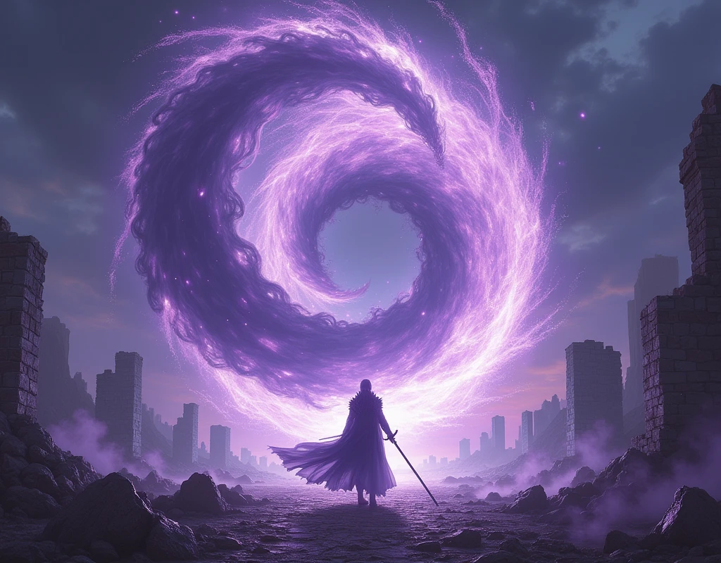 Xun revealed his shadow form and flew high into the air, channeled shadow-fire into Soul Reaper, and began to turn in a vertical arc, flipping with increasing speed. The legions were paralyzed with fear as the shadow-flame arc began to become a circle that seemed to grow in size. The wheel of fire entranced them all with fear as it lit the dark, night sky violet over the ruins of the fortress. Then as the arc hit critical size and speed, Xun stopped spinning abruptly, and the wheel of shadow-fire became a cyclone that poured down in a column into the center of the hunter and neo-Golden Sun forces and began radiating outward. Waves of shadow-fire spread throughout the fortress crystallizing the legions vast of hunters and neo-Golden Sun where they stood. The waves began pulsing and climbing through every hall, chamber, and tower as the enemy forces attempted, in vain, to flee. Wave after wave crawled across the valley and as it reached the ruined towers’ tops, it exploded out like volcanic fire and after a moment dissipated leaving only crystalized skeletons in its wake.