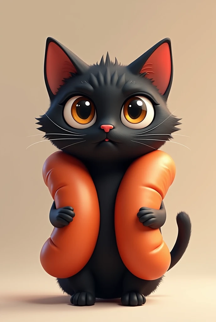 Black cat in a sausage costume，2D，Doll Eye，eye々crisp，Curled eyelashes