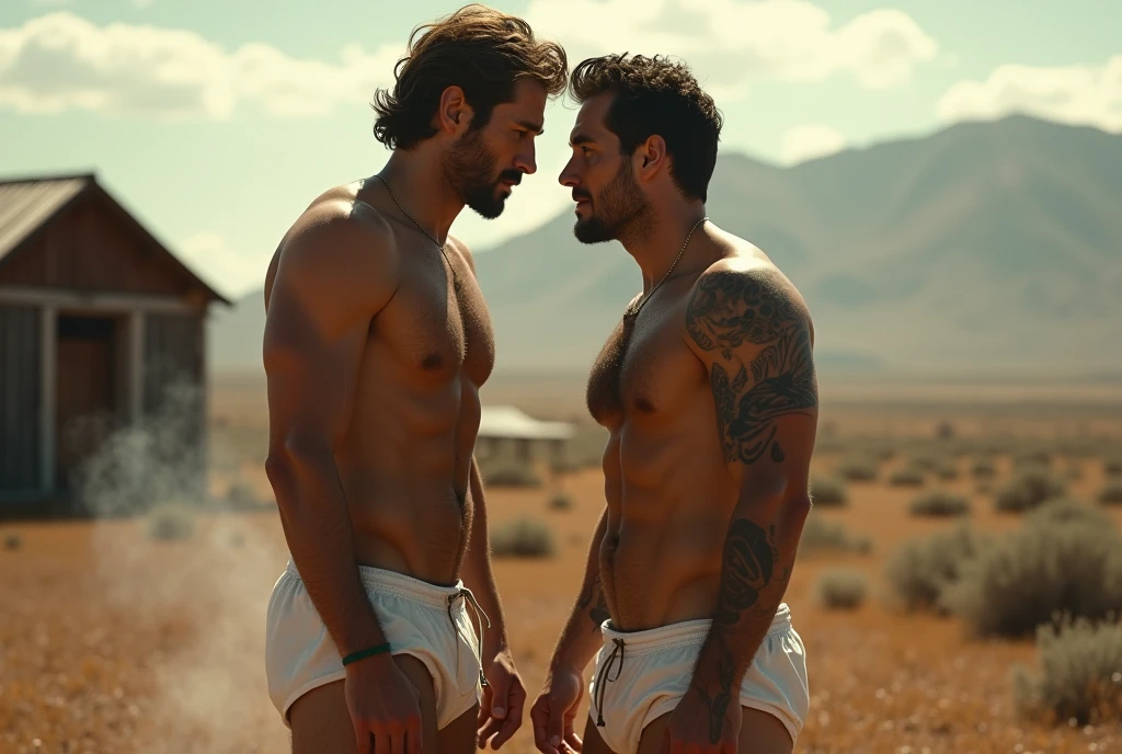 Breakback Mountain, the western United States, the complex relationship between love and sex between two men, Heath Ledger, Jack Glenho, working on the farm, handsome, cowboysexy sailor suit triangle thongs, more details, background scattering 1.8 HD 8k real photos! Sex. Chest muscles! Chest hair! tattoo. white hair Smoke, movie feeling! Movie lights! Award-winning poster Ambiguous and teasing