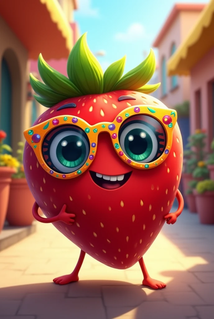 Animated strawberry with guaracheras glasses