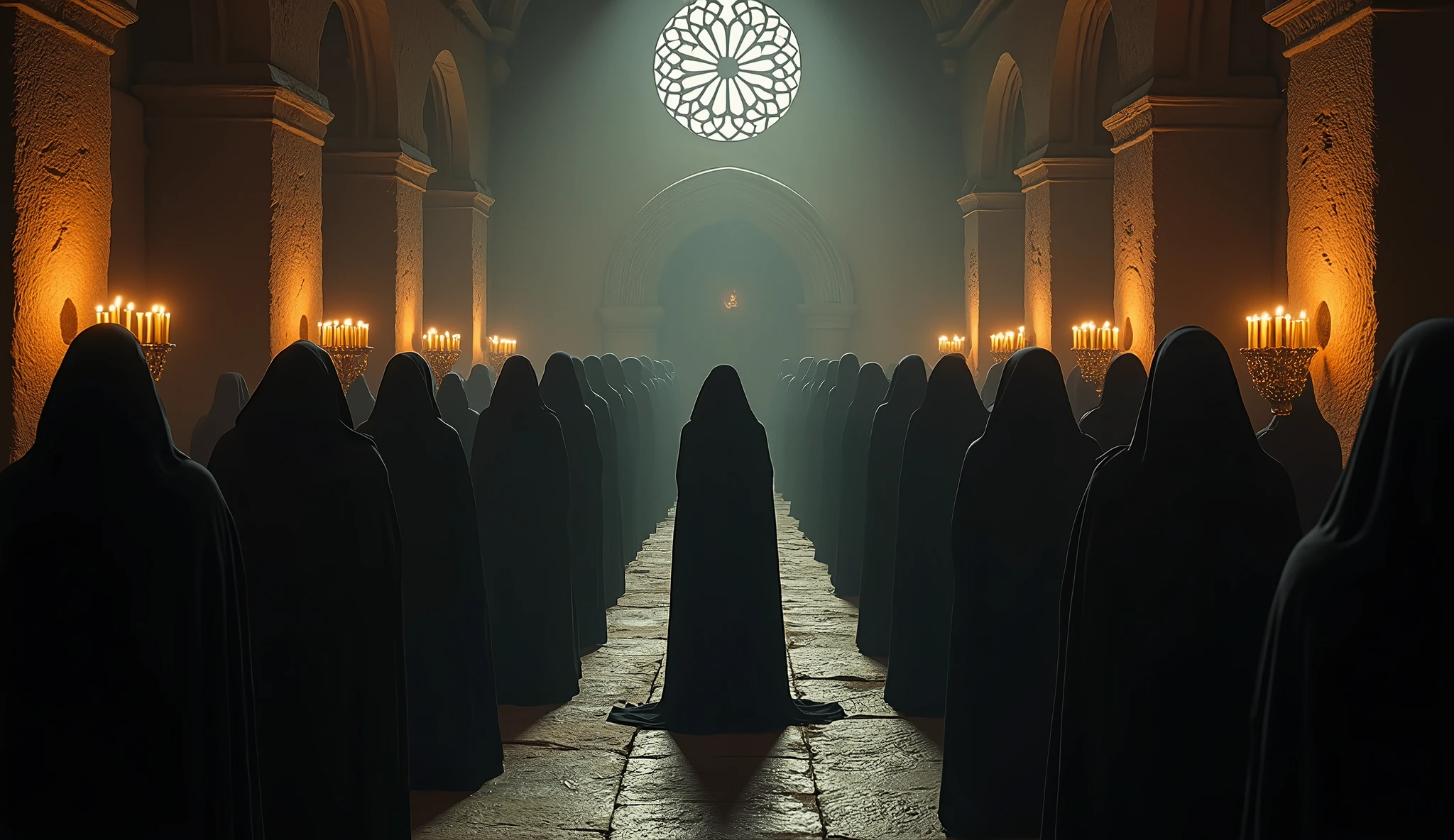 8k、(number々の賞を受賞したmasterpiece、Incredible detail、Texture、Maximum details), (summoning magic),(St George&#39;s Church in Lalibela at night (Church of Saint George) - Ethiopia), (dark ritual),(dark organization)arafed image of a group of people in a church with candles,lit candle, dark cinematic concept art, elegant cinematic fantasy art, photorealistic dark concept art, by Beeple, dark robes, wojtek fus, gothic epic library concept, gothic epic library, epic cinematic concept art, dark concept art, Beeple and mike winkelmann, symmetrical epic fantasy art, High resolution, masterpiece, Highest quality, Intricate details, Very detailed, Clear focus, practical skin texture, texture,  Shot with Canon, 85mm, Shallow and deep, Kodak Vision Color, Exactly, Very detailed, photograph_\(Extremist\), photographpractical, practical, Post-processing, Maximum details, Roughness, Real Life, Extremist practical, Photorealism, photographgraphy, 8K Ultra HD, photographgraphy
