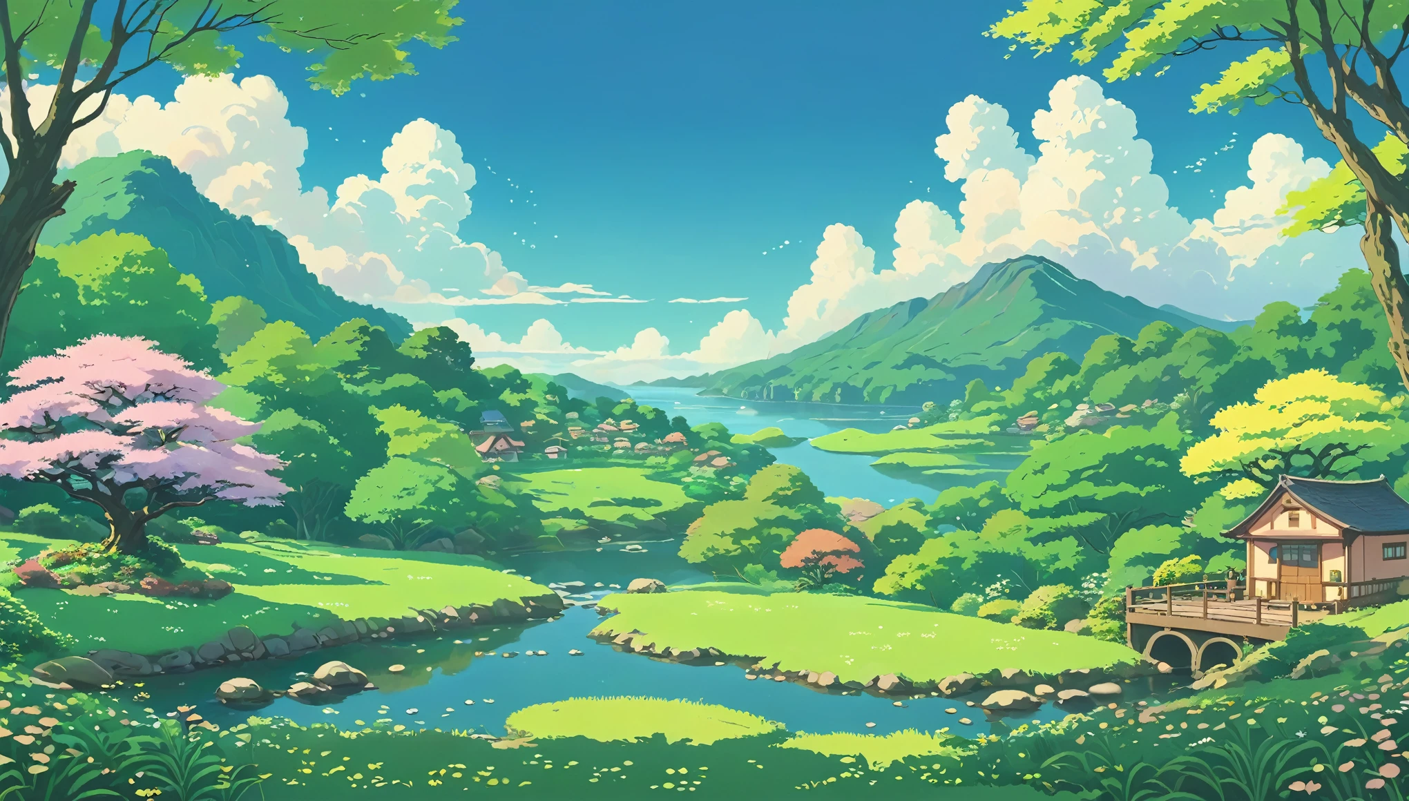 Lofi Spring Landscapes Wallpaper,Studio ghibli inspired, No people Lofi Wallpaper ,Cute ,Cozy