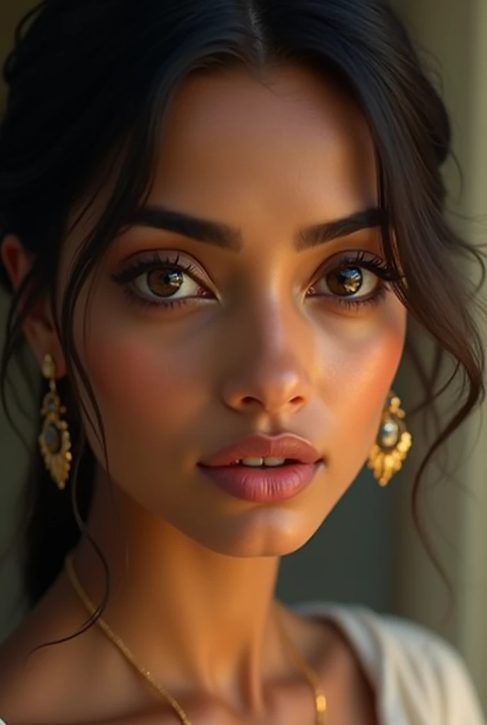 A indian sexy girl with upward eyebrows small lips and lifted eyes