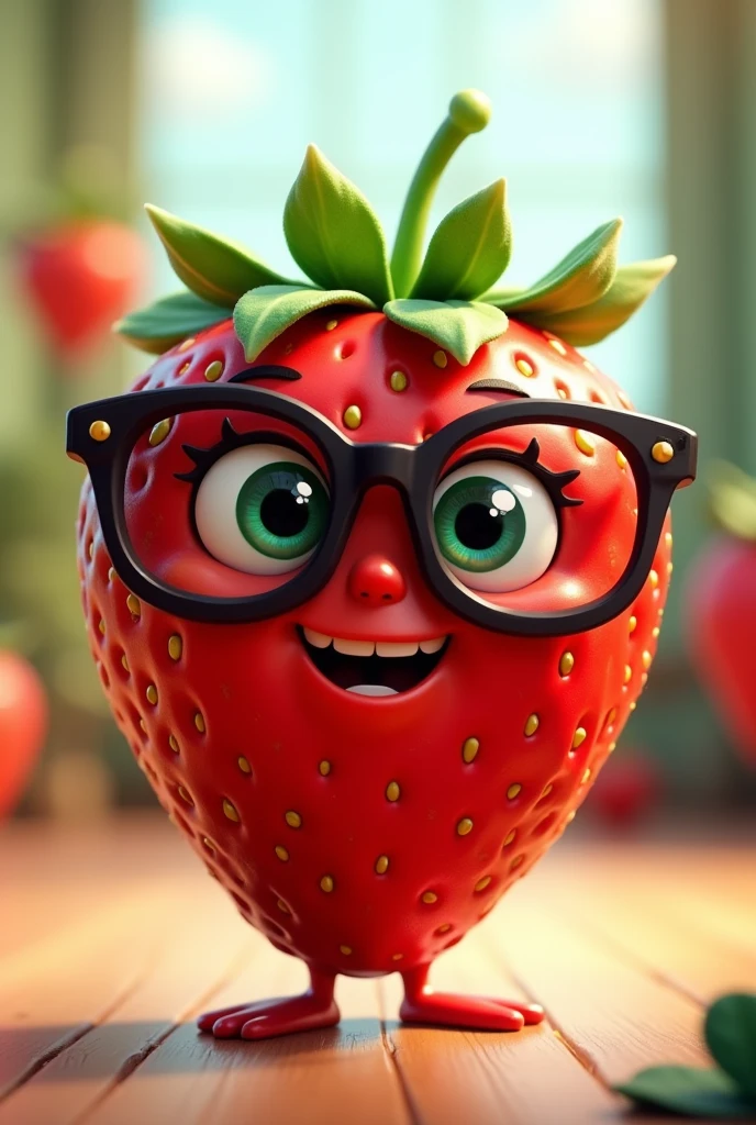 Animated strawberry with big glasses