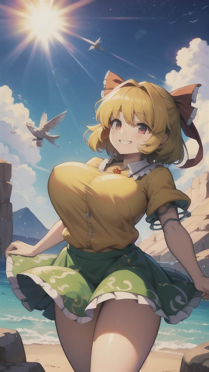 chibi, dry, light, bright smile, fly, play Touhou huge breasts,
