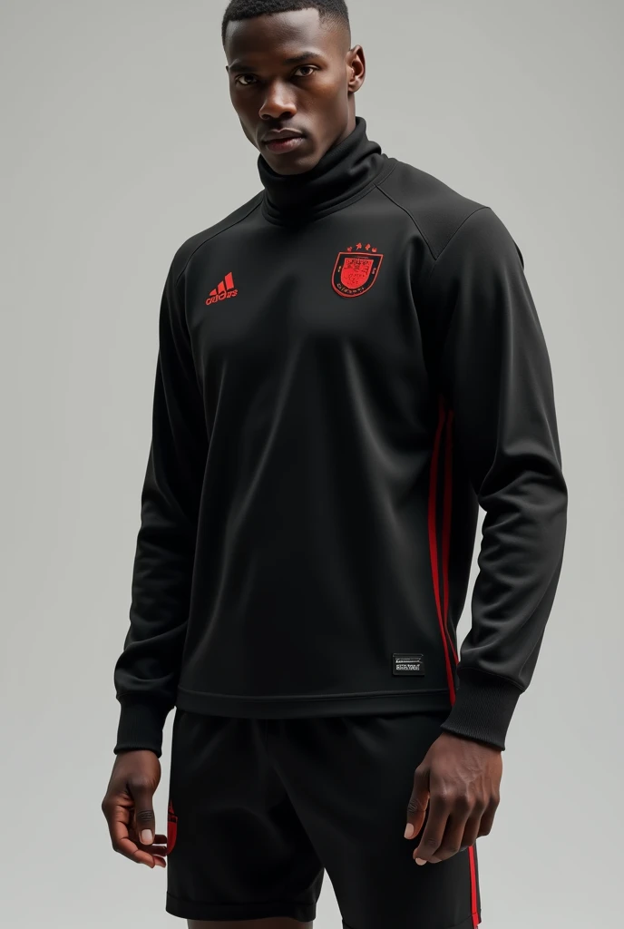 Recreate a turtleneck sweater with the model of the black Chinese national team jersey 