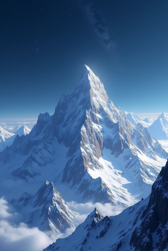 Huge snowcaped mountains and beautiful night sky