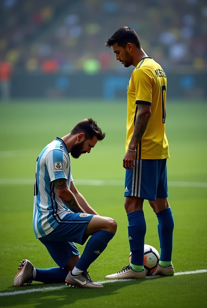 An image of Messi kneeling before James Rodriguez