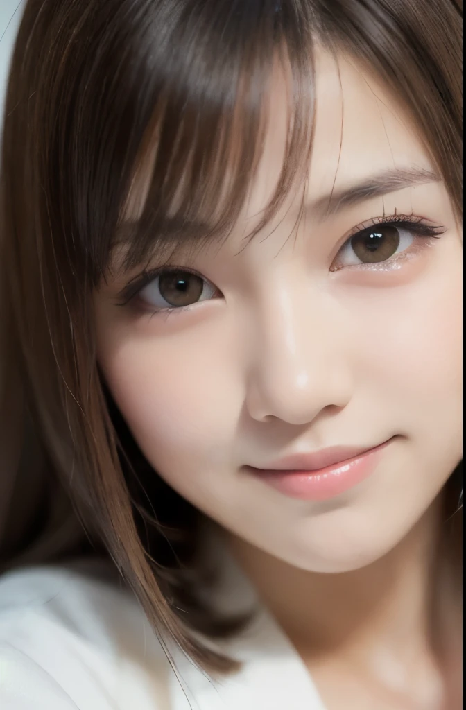 best quality, face focus, soft light, ultra high res, (photorealistic:1.4), RAW photo,(Shinozaki Ai), white skin, kawaii,
1 Japanese girl, solo, cute, smile, (pupil, lights in the eyes),  detailed beautiful face, Medium-sized breasts,(high resolution detail of human skin texture),(long hair),(portrait), upper body, white traditional kimono