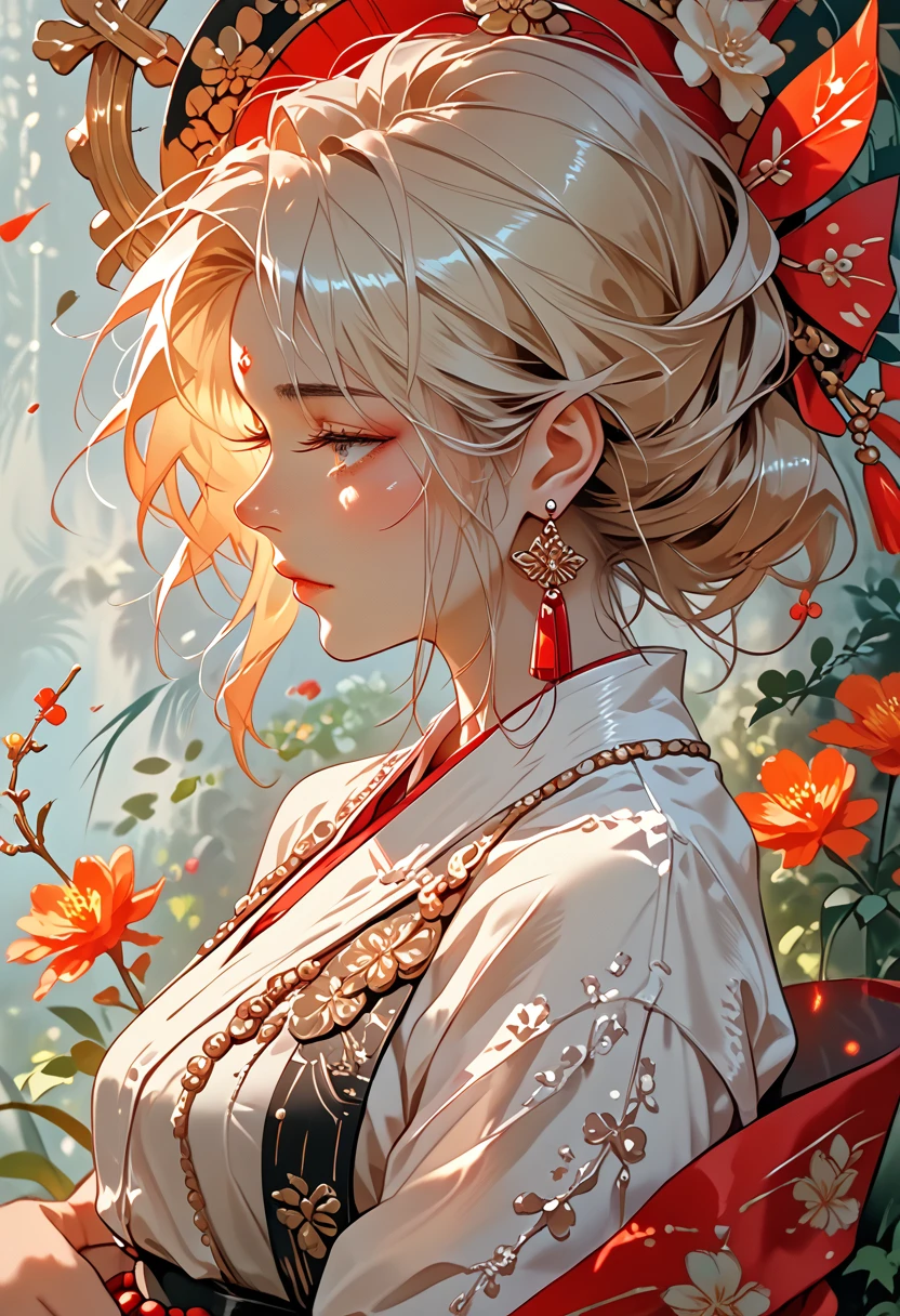 there is a woman in a white shirt with a Red ribbon on her chest, Niwan Chantara, white ribbon, profile picture 1024px, Only with red, Tavan Duchani, Red ribbon, wonderful masterpiece, Jia, 18 years, White Red, peaceful, July ban, Sakimi Chan, wear a headmistress uniform,uneven eyes