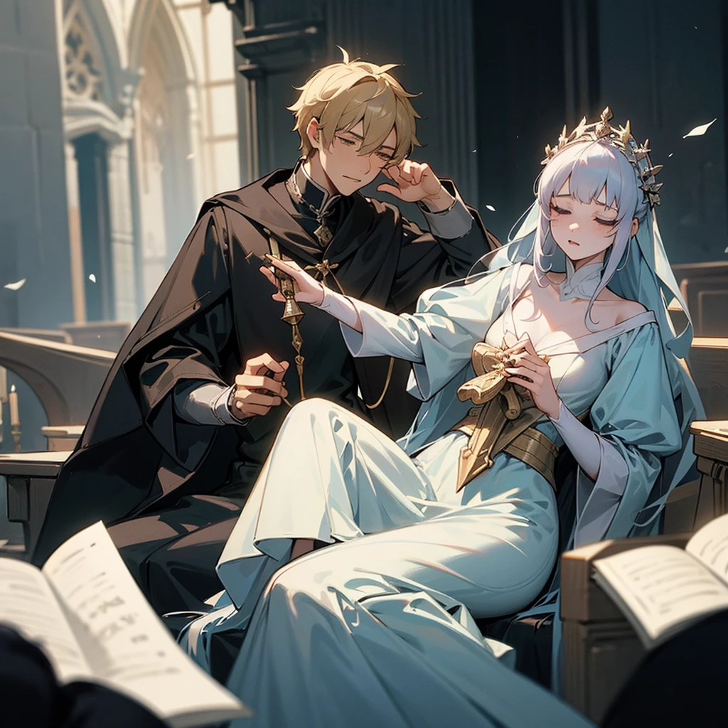 generate image 

**Scene 4**  
Destroyed, Juliet reluctantly agrees to marry Count Paris., a suitor chosen by her family. desperate, He asks Friar Lawrence for help, who gives her a potion that will put her into a deep sleep.
