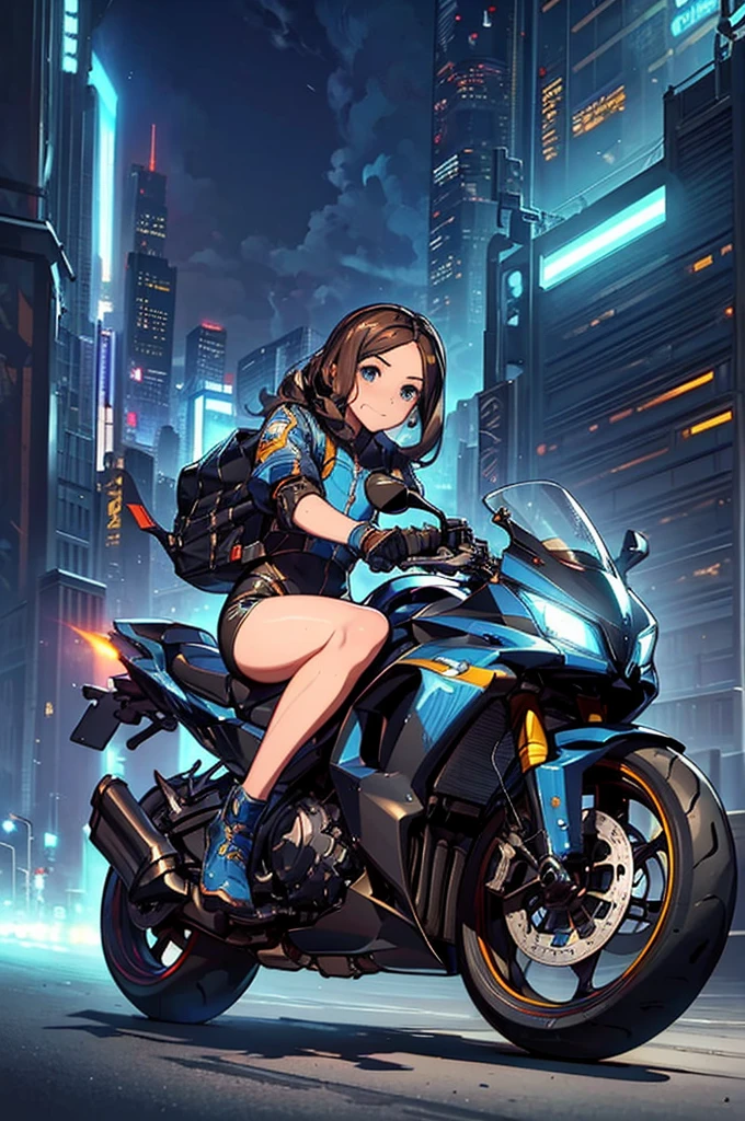 (masterpiece), Highest quality, Fantasy art, One person, (alone:1.5), riding on a cyberpunk style motorcycle, motorcycle, Ground vehicles, car, Cyber City background, Speed Line, Bright colors,spark,(Racing Suits),(Racing Gloves),((Remember)),((Butt)),(Sweat),(hand,detailed,perfection,perfectionion,hands),