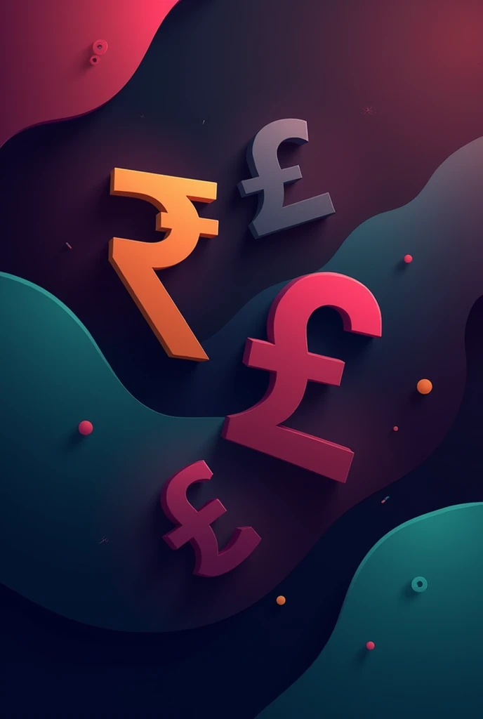 Generate a Minimalistic Walpaper for A Currency Calculator web application. The Wallpaper should have elements such as Famous Currency symbols like USdollar,yen,rupee,British pound and many more. The Wallpaper should be made of using dark colors like purple blue red green etc