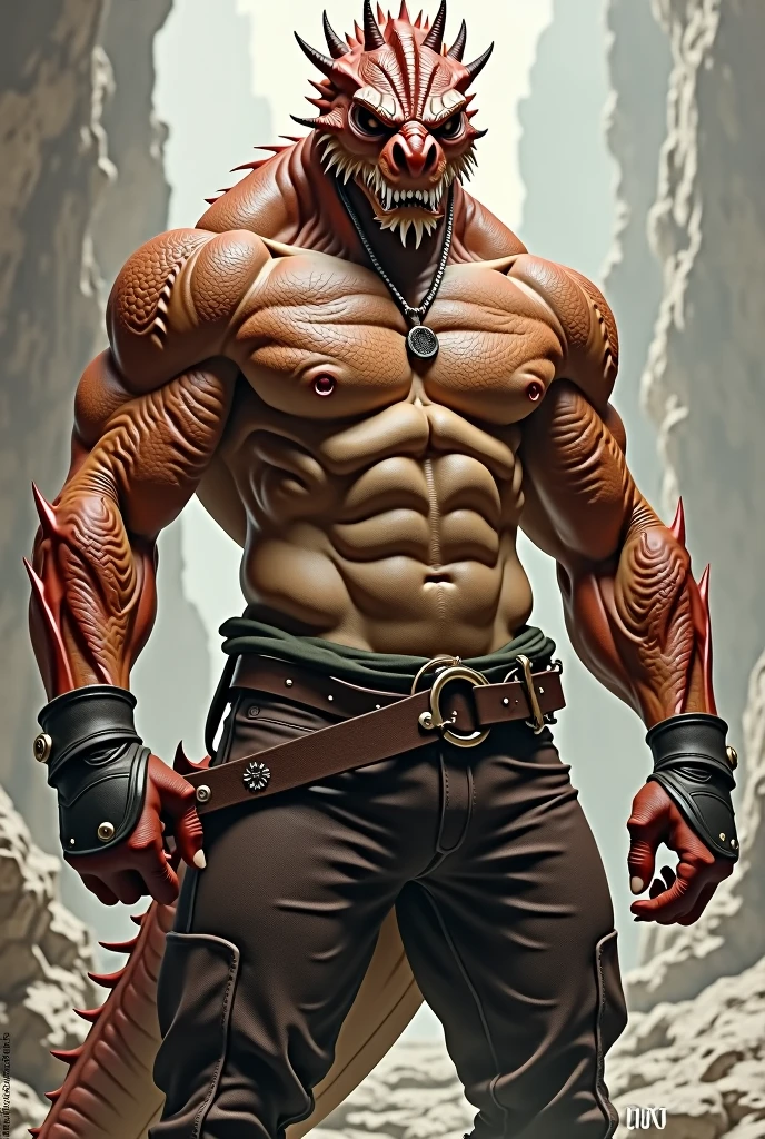 very strong adult andromorphic male dragon，The muscles are obvious，with fair skin，Abs are pronounced，，Wear tight leather pantsangry look，Fierce in appearance，beefy pectorals，Wear tight leather pants，Short hair details，Well-developed abdominal muscles，Domineering appearance，rude appearance，Fierce in appearance，Full of oppression，The lower part is obviously protruding