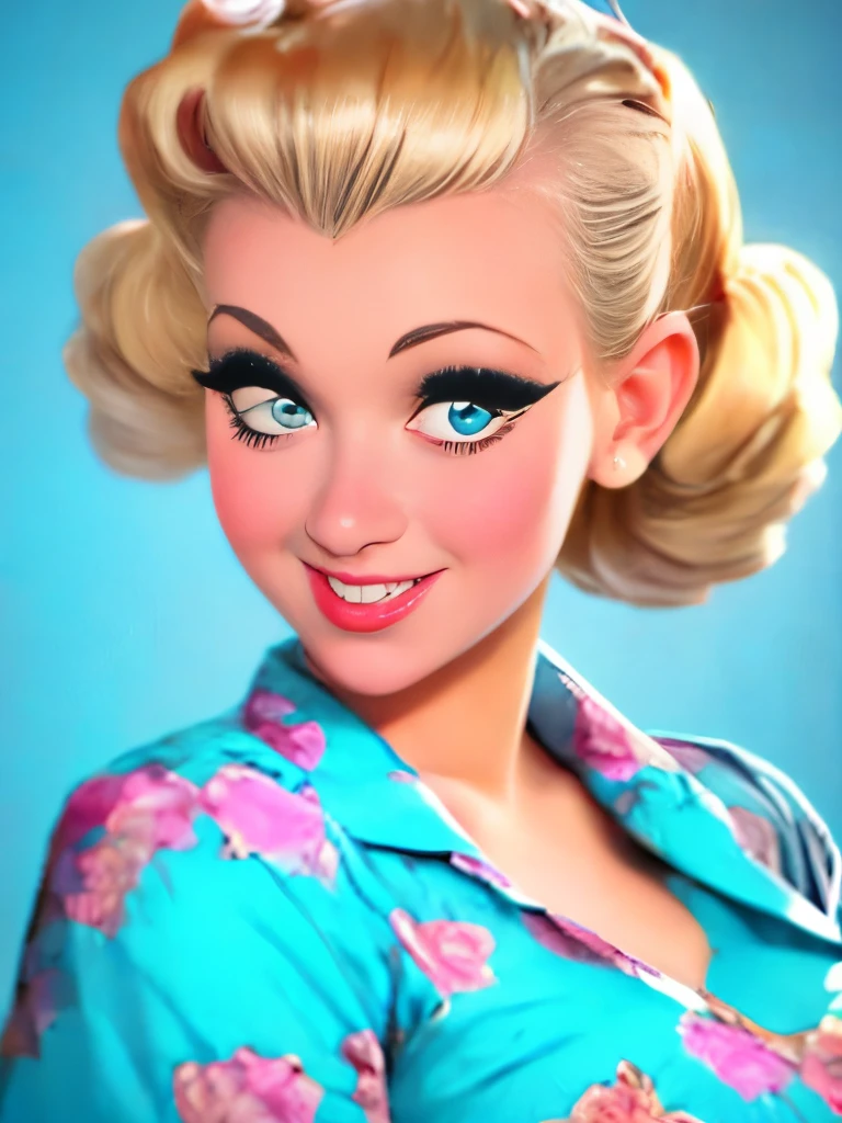 blonde woman with curlers in her hair looking at camera, rockabilly hair, retro and ethereal, up face with 1 9 2 0 s hairstyle, rockabilly style, retro 5 0 s style, rockabilly, dark pin-up style hair, pin up, 1950s vibes, vintage makeup, pinup style, inspired by Evaline Ness, old hollywood themed