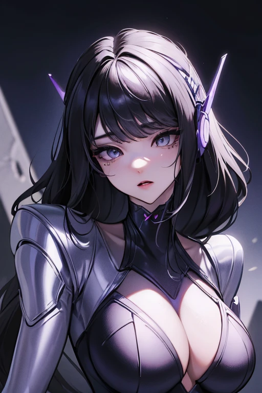 (masterpiece),(Highest quality),(Super detailed),(Best illustrations),(Best Shadow),(Absurd),(Detailed Background),(so beautiful), 16K, 8K, 4K,(Best Shadow),empty eyes,robotization,woman ,big bust,Robot Joint ,Metal skin,Black Suit,long hair,a black suit that covers the whole body