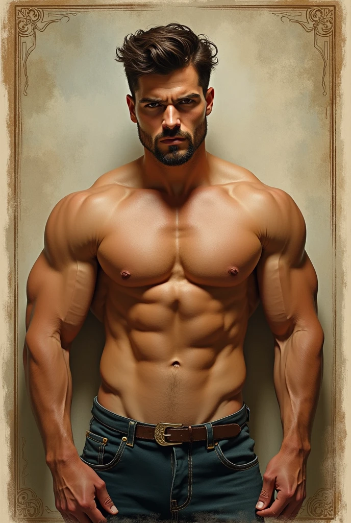 Handsome strong man without beard antique artwork vintage aesthetic