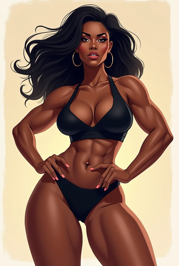 dark skinned woman fitness style, stylized, with big tits and big dark nipples