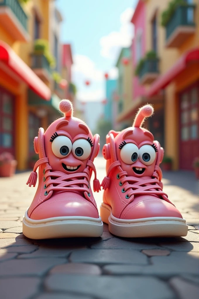 Create a shoe that has eyes and smiling (sneakers)