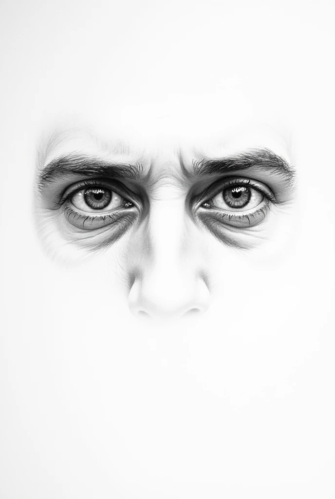 Beginner black drawing on white sheet of paper of a man's eyes that doesn't look like it was made by Artificial Intelligence