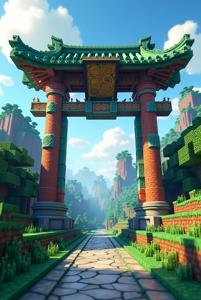 Create a Japanese temple gate, using unrealistic Minecraft blocks