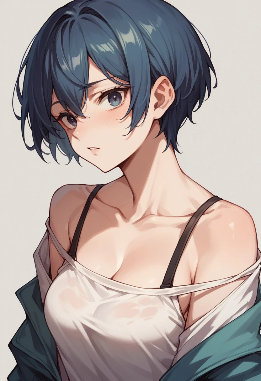 anime girl with short hair, anime version with big tits